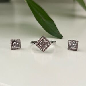 Sterling Silver & Cubic Zirconia Ring & Earrings Set, 925